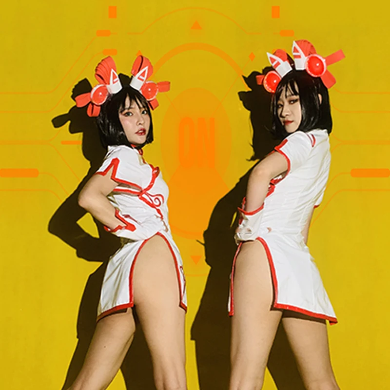 Chinese Style Cheongsam Patent Leather Dress Sexy Gogo Jazz Dancing Stage Costume Nightclub Wear Party Festival Clothes