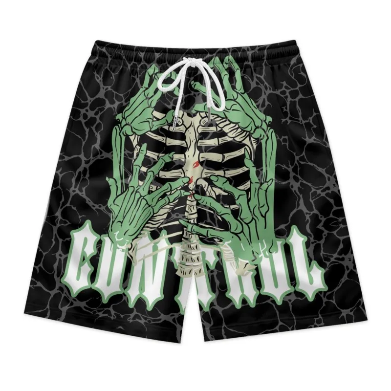 Skeleton Fingers Print Men's Summer Drawstring Waist Shorts Polyester Streetwear Sport Beach Shorts Clothing Bottoms