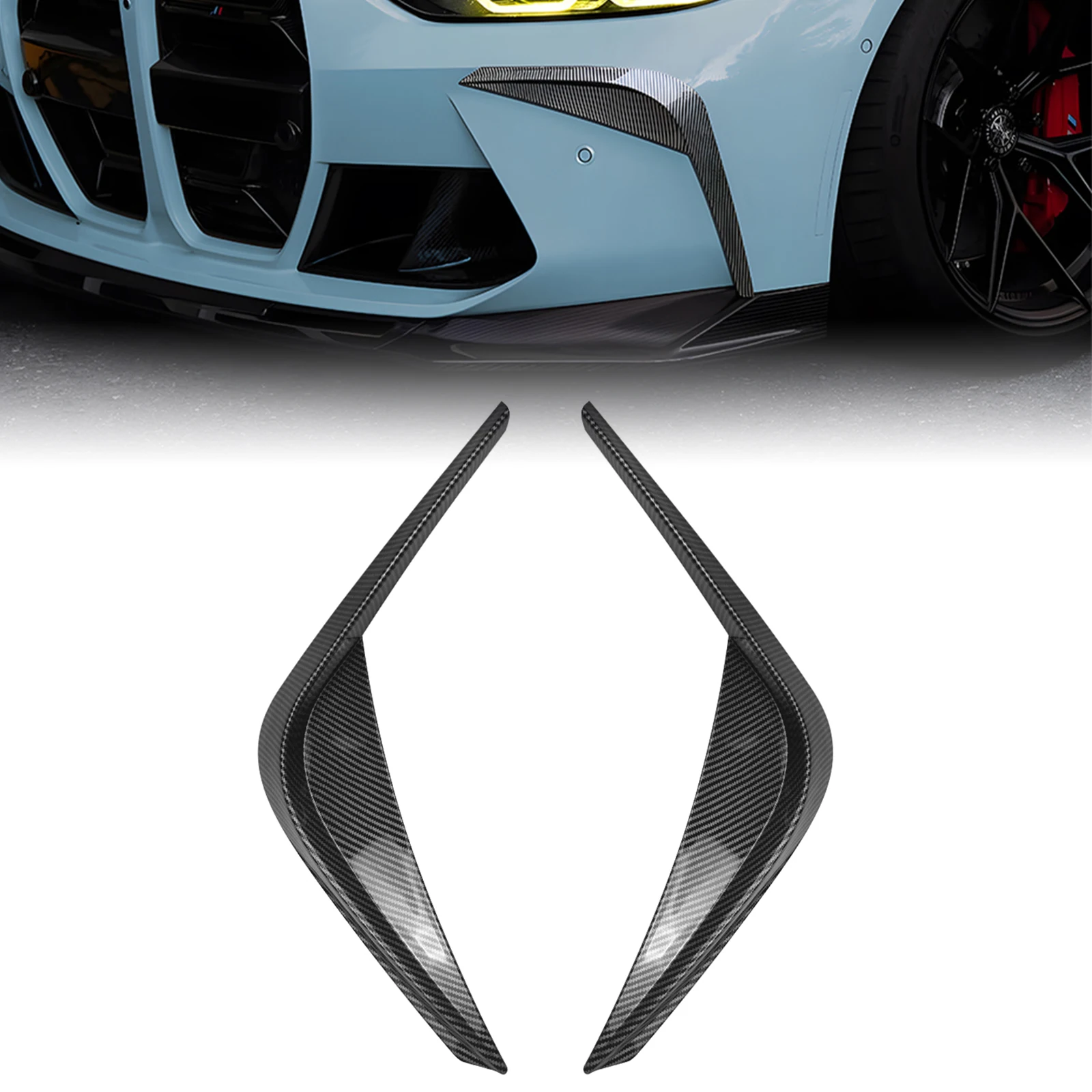 

For BMW M3 G80 G81 M4 G82 G83 2021-25 Front Bumper Side Air Vent Trim Carbon Fiber Look/Gloss Black Intake Frame Spoiler Canard