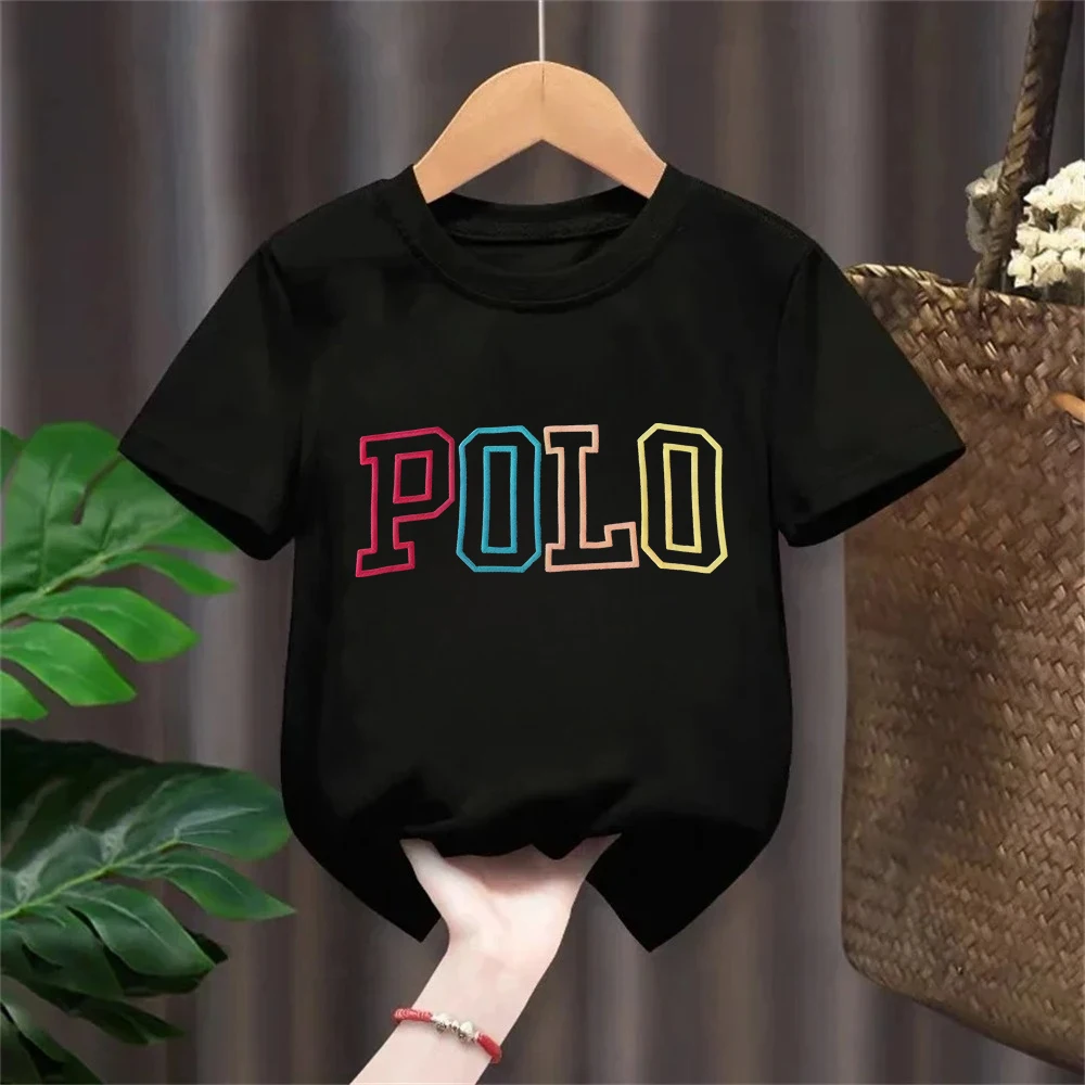 S-3XL Summer Children's T-shirt Pure Cotton Korean Style Polo Trendy Letter Print Casual Versatile Suitable Daily Wear MAN WOMEN