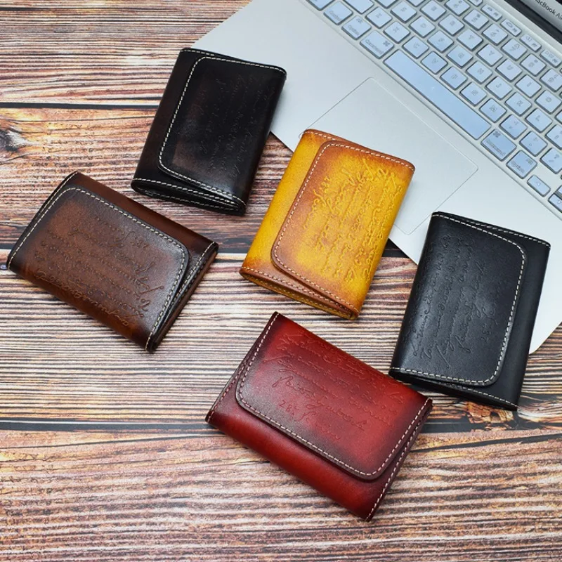 

Original plant-tanned pickup bag leather with embossed large capacity business card bag Driver's license coin wallet