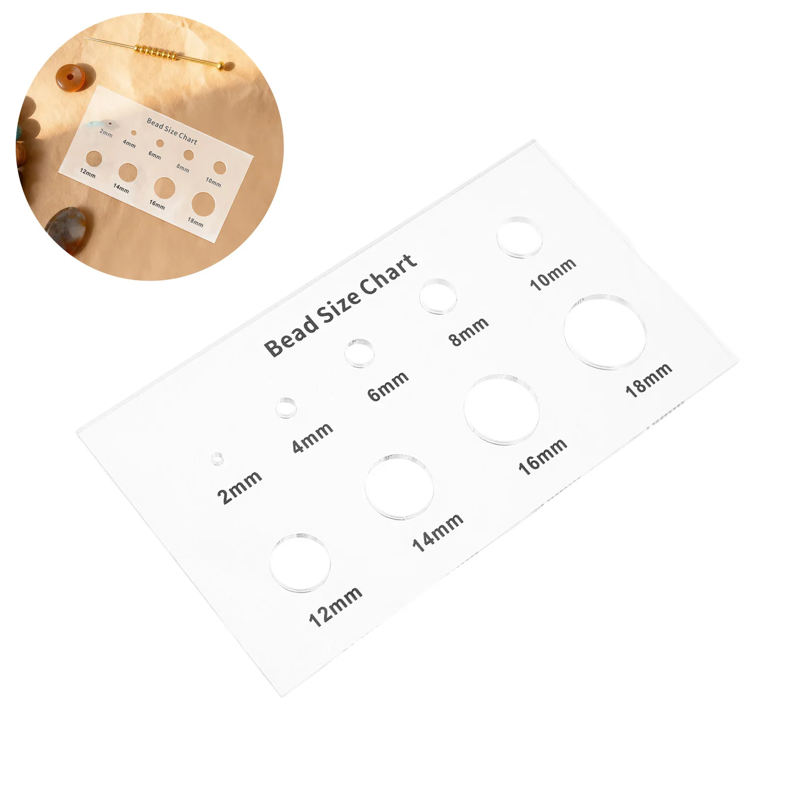 

Линейка для измерения бусин и страз, акриловая, 2, 4, 6, 8, 10, 12, 14, 16, 18 мм, точный измеритель размера бусин, инструмент для изготовления ювелирных изделий