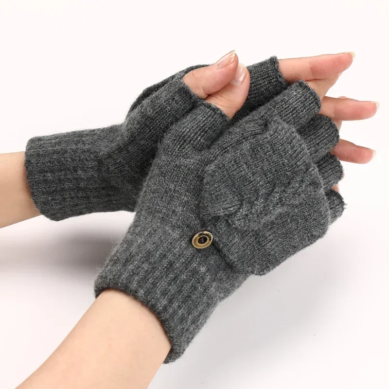 Fashion Women Fingerless Winter Gloves with Finger Protect Cover Solid Unisex Exposed Finger Mittens Student Warm Gloves