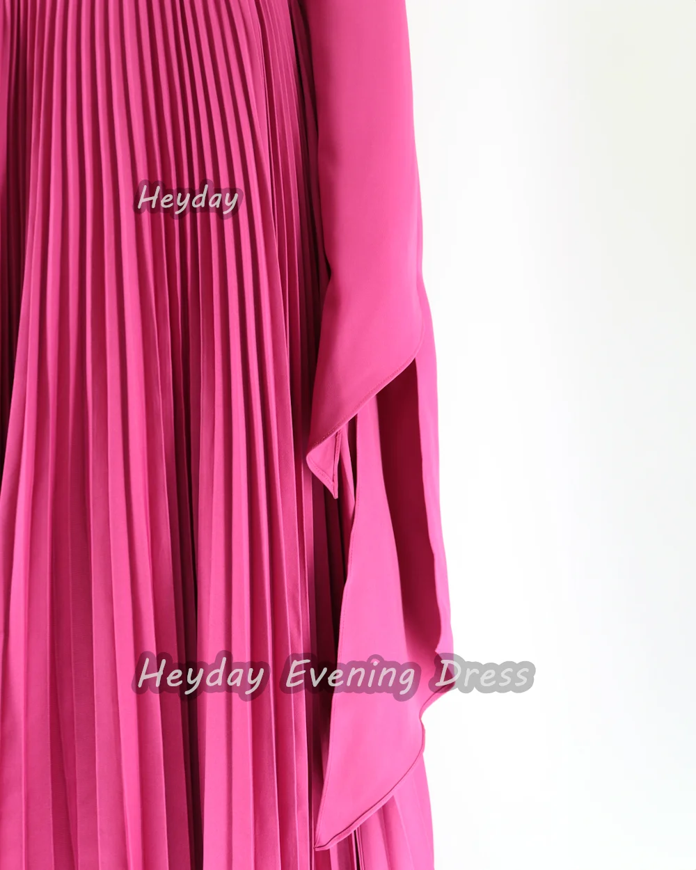 Heyday السعودية Scoop Neckline Sexy Crepe A-Line Long Sleeves Ruffle Floor Length Elegant Prom Dress For luxurious Woman 2024