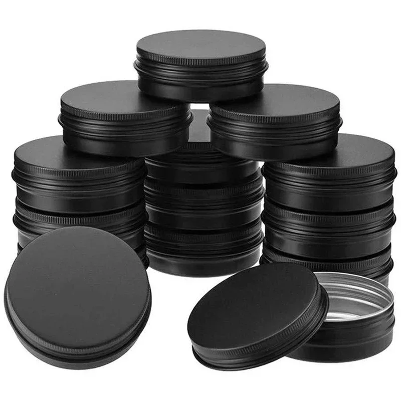 50Pcs 5/10/15/30/50/60ml Empty Black Aluminum Tins Jar Cans Candy Tea Cosmetic Face Care Eye Cream Lip Balm Gloss Packaging Box