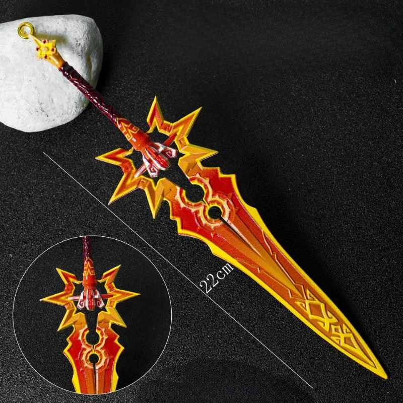 22 センチメートル/8.66 インチ原神インパクトナタ金属両手剣ノーカット武器モデル燃焼八尾千太陽ゲーム周辺工芸ギフト