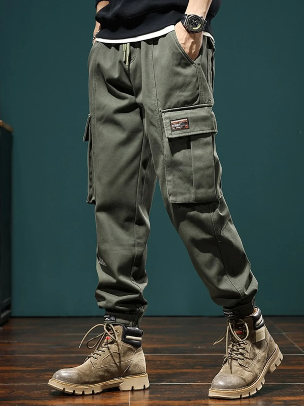 American Style Work Trousers Men's Spring Summer Thin Loose Magic Stick Cuffed Pants Wear Resistant Labor Protection Pants