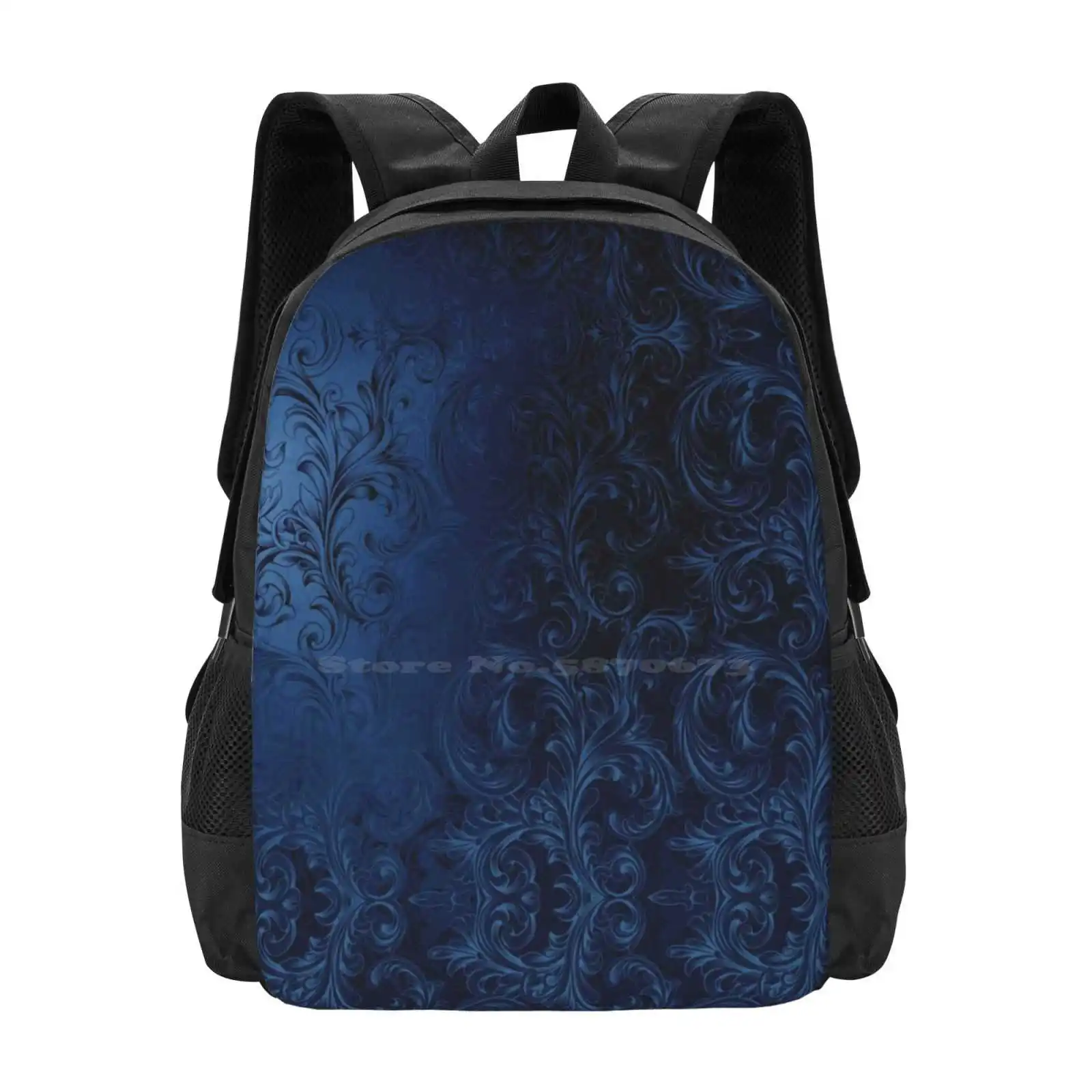 Faux Blue Velvet Swirls School Bags For Teenage Girls Laptop Travel Bags Blue Velvet Swirls