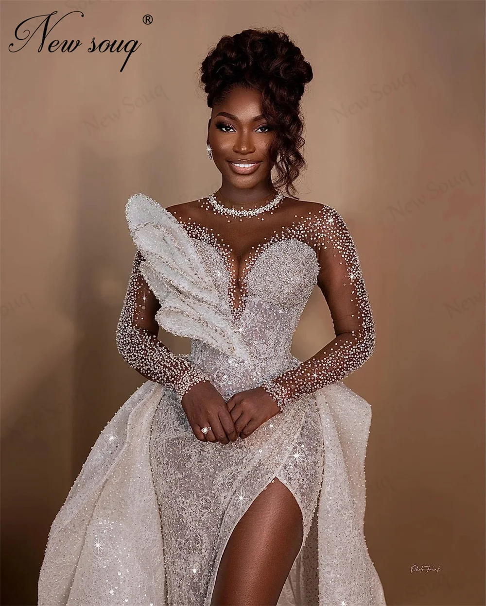 

Aso Ebi Split Side Evening Dresses African Black Girls Long Sleeves Engagement Party Gowns Cocktail Beading Dress Customized