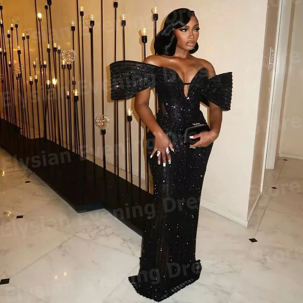 Sequined Mermaid Evening Dress Off Shoulder Floor-Length