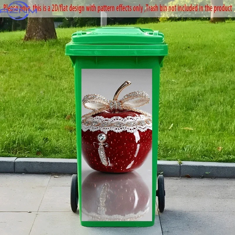 PC 2D Flat Self-Adhesive Trash Can Sticker, Ornate Red Apple Decorative Decal, Creative Trash Can Decoration, Suitable for Wal