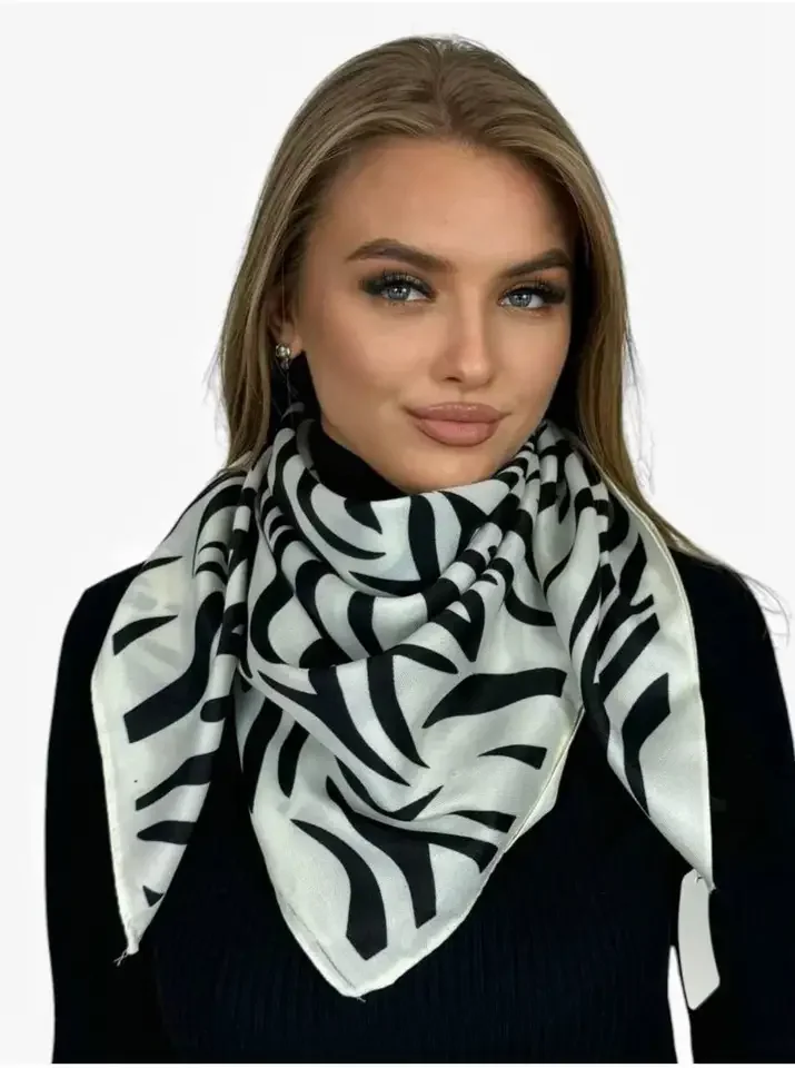 

Luxury Ladies Soft Satin Scarf Fashion Animal Stripes Print Square Scarf Women's Twill Shawl Wrap Hijab Headscarf 90*90CM