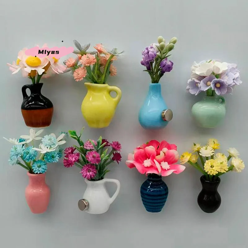 1 stks 3D Stereo Keramische Mini Vaas Model Ins Stijl Woondecoratie Magneet voor Poppenhuis Kleine Koelkast Sticker