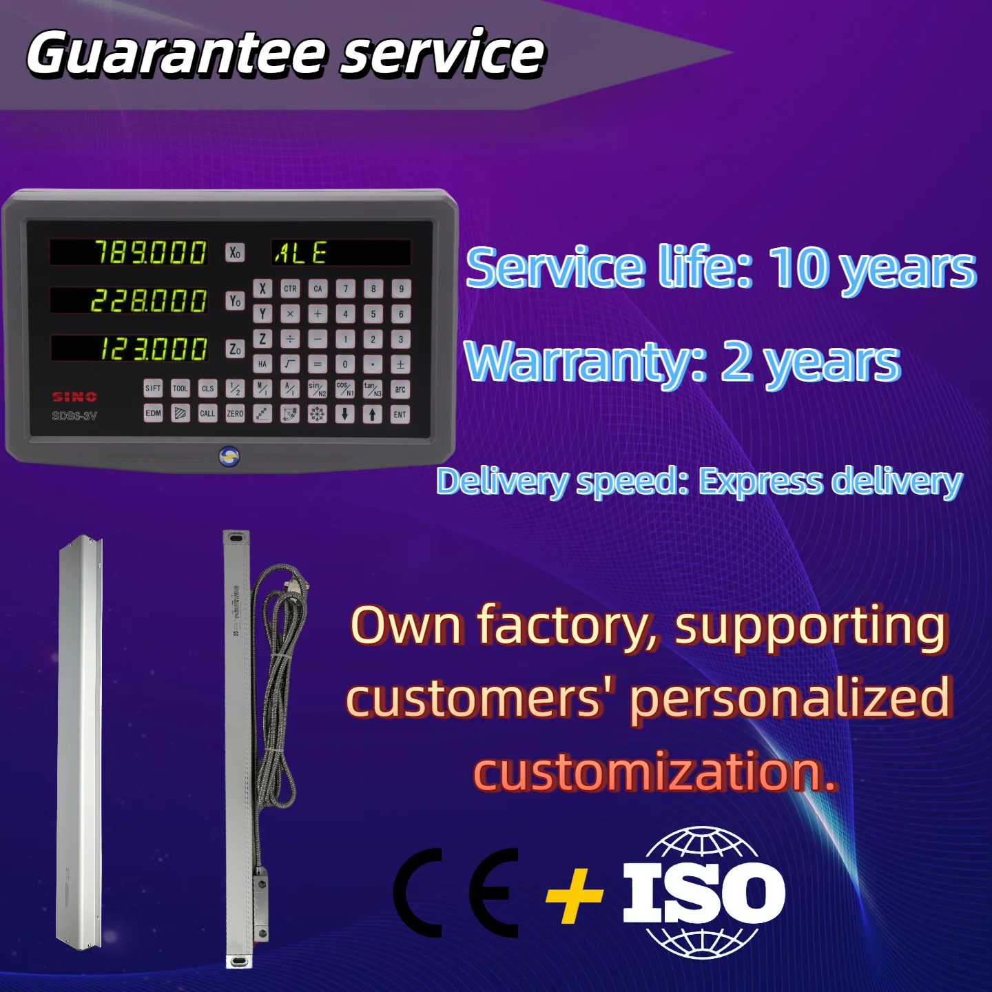NEW 3 Axis DRO Digital Readout Kit with 3pcs 1um or 5um DRO Linear Scale Grating Glass Ruler for Milling Lathe Tool SDS6-3V 2V