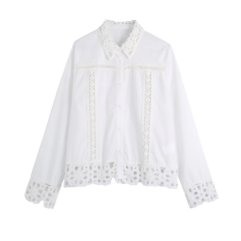 High quality women Lace patchwork set blouse and shorts White Fashion Turn down collar shirt tops Suit trousers INKEO 2T180