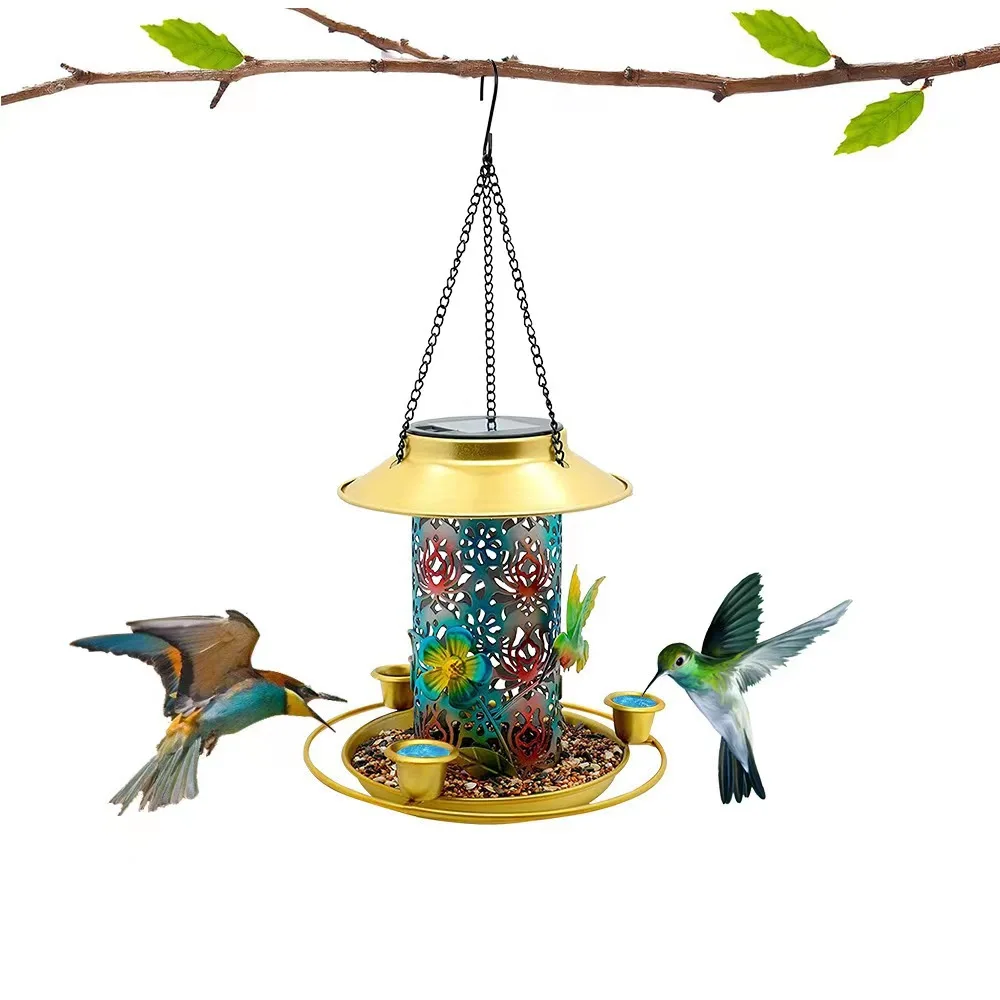 Outdoor Creative Hanging Solar Lantern for Birds, Amazon Hot Selling Iron Art Solar Feeder