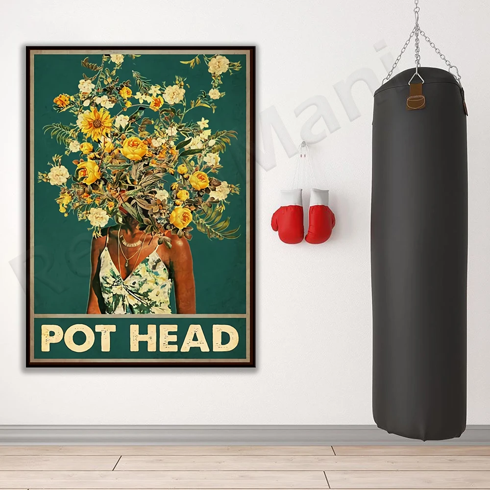 Pothead Flower Girl plakat, plakat w stylu Vintage Wall Art pionowy, plakat Wildflower, miłośnik kwiatów, miesiąc urodzenia, Home Decor