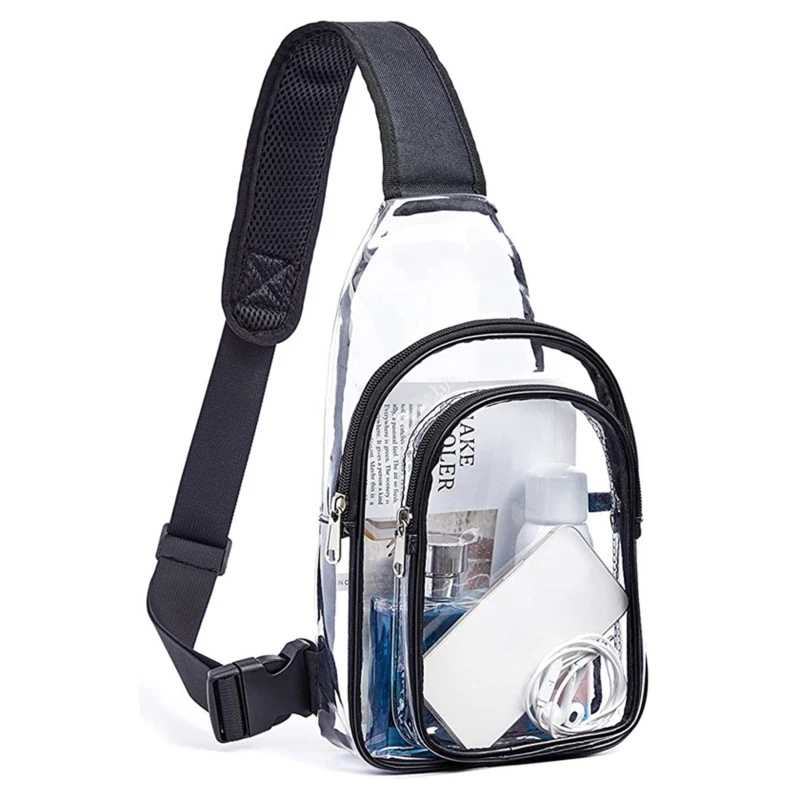 PVC Transparent Chest Bags Stadium Sling Bag Women Men Crossbody Concert Bags Clear Stadium Purse Bag With Black Belt Sling Bag