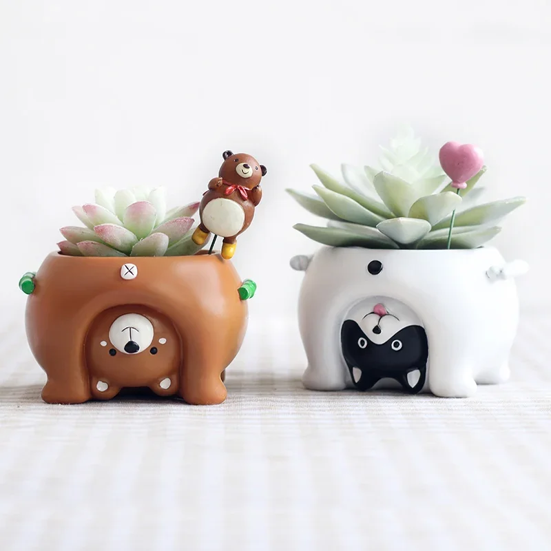 Upside Down Cartoon Animal Planter, Decorative Mini Flower Pot for Succulents Cactus Plants, Home Garden Tabletop Decoration