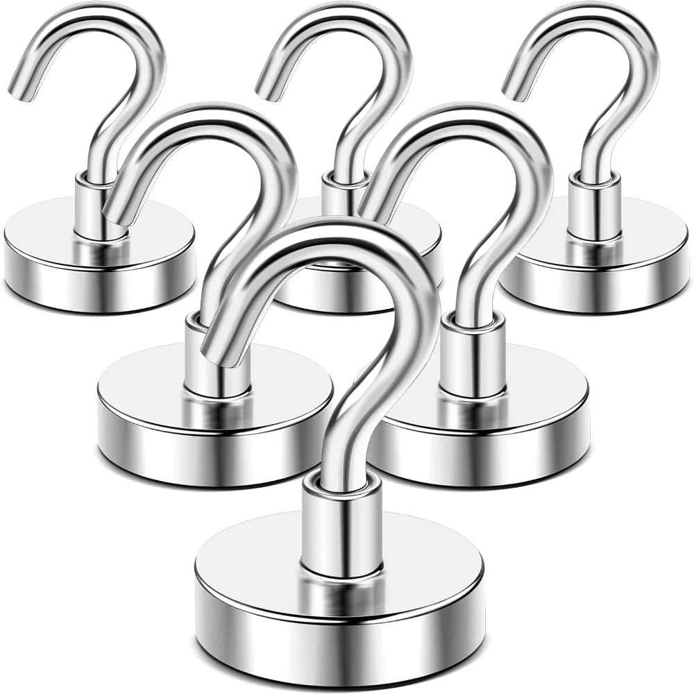 6PCS Strong Magnetic Wall-mounted Hook Heavy Duty Metal Suction Storage Hooks Key Hanger Screw in Cruise Load Bearing Hook