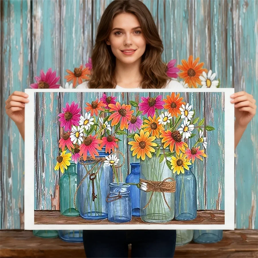 花-ひまわり-菊-クロスステッチ-diy-刺繍-完成品キット-手芸-趣味-絵画-手仕事-ギフト-カウントクラフト