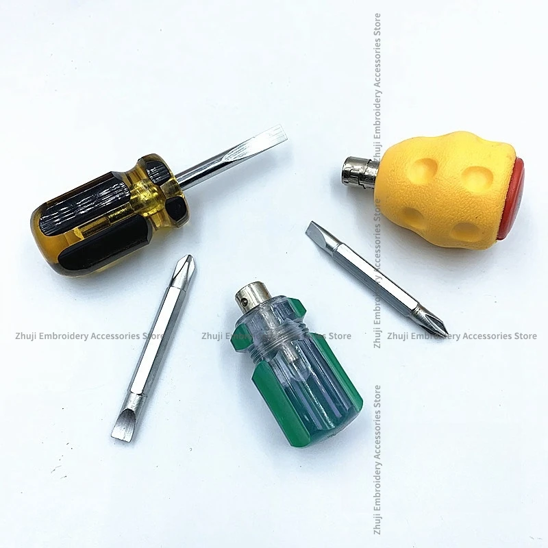 1PCS Flat-Blade and Cross Dual-Purpose Short Screwdriver Needle Plate Screw Repair Tools Screwdriver Computer Embroidery Machine