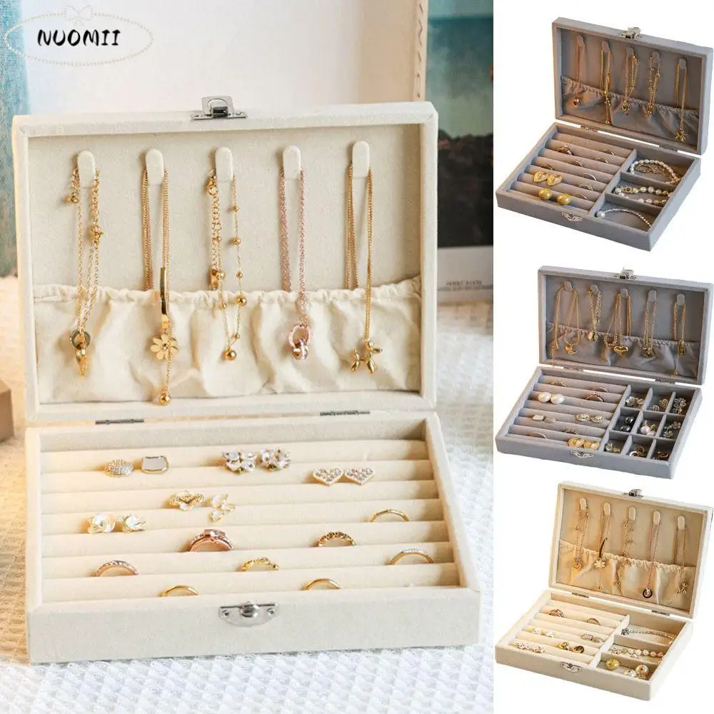 

Large Capacity Jewelry Storage Box Dustproof Flip Lid Travel Jewelry Case Detachable 3/9/24 Grids Portable Earring Organizer