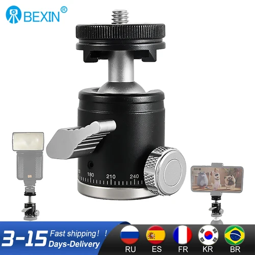 BEXIN K19 Mini cabeza de bola de zapata fría de doble uso 1/4 tornillo zapata fría aleación de aluminio para cámara teléfono Speedlite trípode palo de Selfie