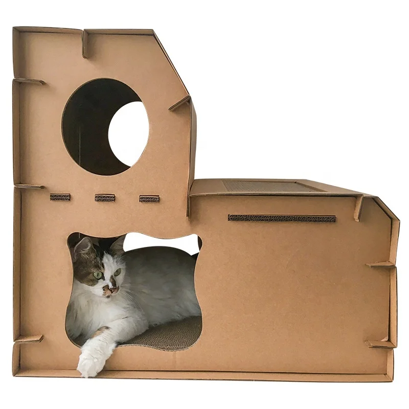 

Eco Friendly Cardboard Cat Casa House Castle Corrugated Scratch Board Nest Grinding Cat Scratcher Tree Cat House