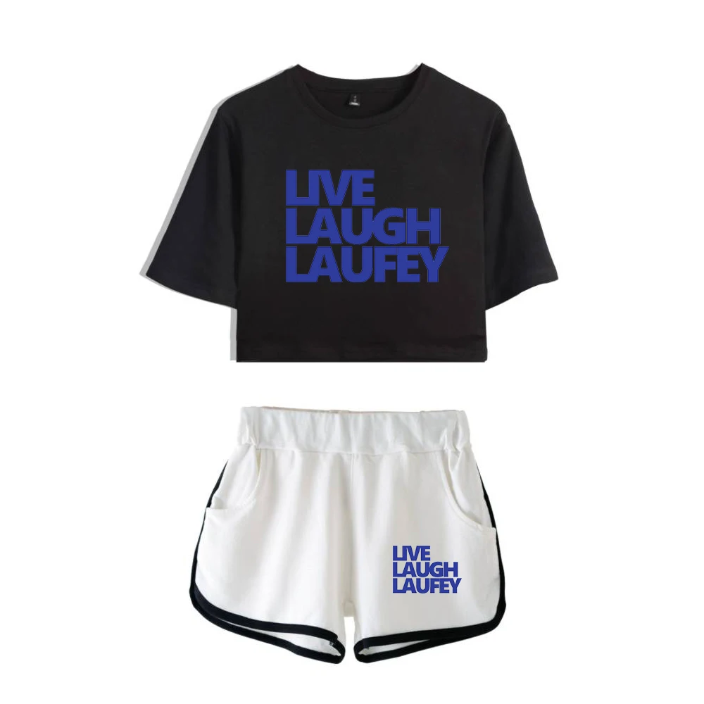 Laufey Live Laugh Laufey Merch Two Piece Set Short Sleeve Cropped Top Navel Tee+Shorts 2023 New Fashion Women's Sets