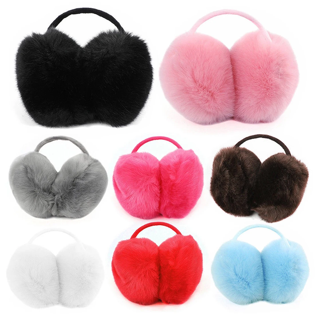 2023 Winter Faux Fur Earmuffs Solid Color Ear Warmer Plush Fuzzy Big Earmuffs Headband Women Thicken Plush Warm Ear Protector