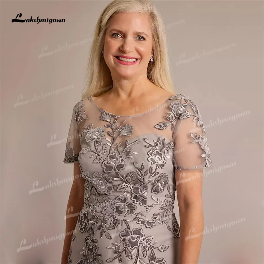 Lakshmigown-vestido de luxo com gola O para mãe, vestido de renda, manga curta, linha, comprimento do chão, estilo noiva, flores, verão