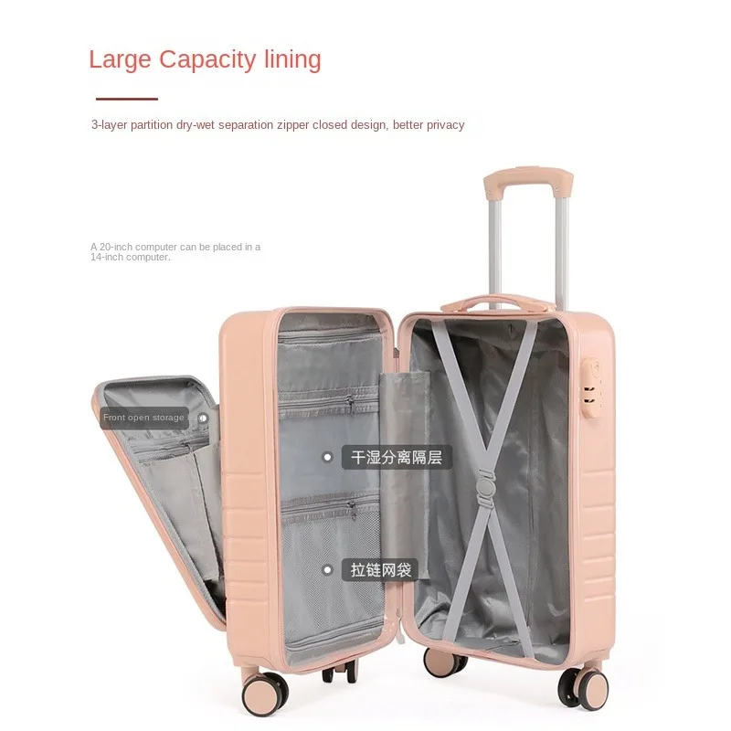 20/24/26 Inch Trolley Case Front Opening Travel Suitcase Rolling Luggage Password Box Suitcase Boarding Case Computer Bag