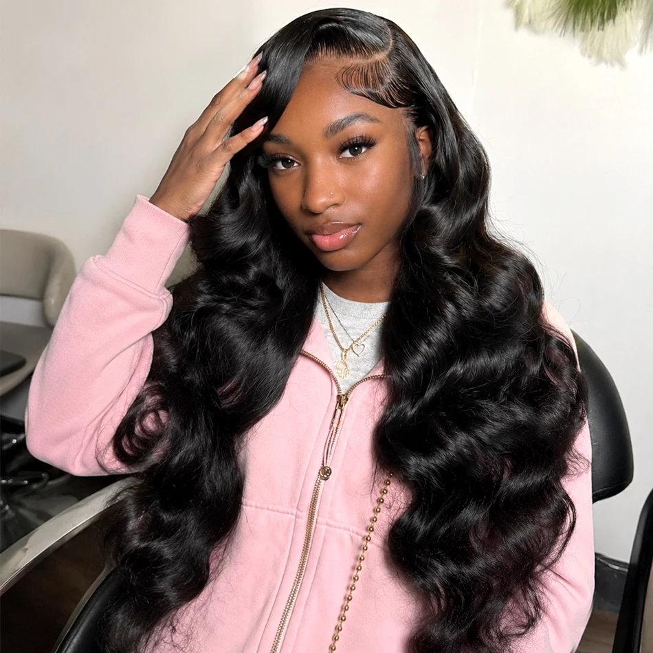 Boby Wave Human Hair Wigs 13x6 HD Transparent Lace Front Wig Human Hair 13x4 For Women Brazilian Virgin Lace Frontal Wig 250% Density Pre Plucked Black 40 Inch Glueless Wigs