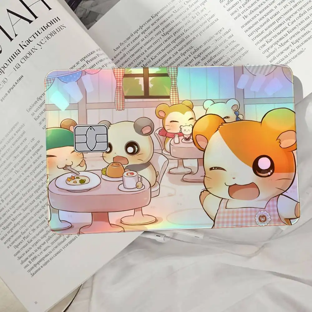 Cartoon Cute Hamtaro Laser Card Skin Stickers 4pcs/Set Waterproof Anti-Scratch Bank Card Protector Decal For Credit Cards
