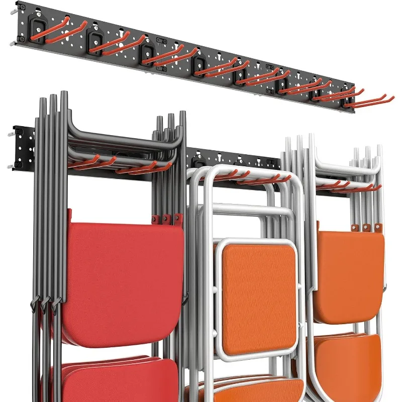 

Wall Mount Garage Organizer Tool Storage Rack, Heavy Duty Folding Chair Hangers with 8 Adjustable Hooks, 48-inch Tracks