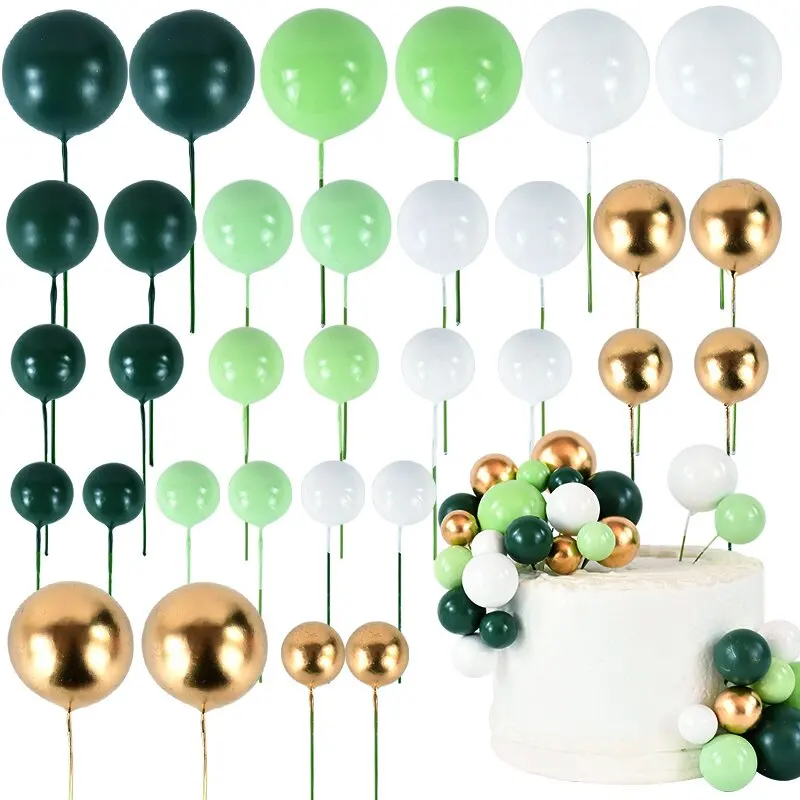 

32pcs Green Series Ball Cake Topper Decor Set Mini Balloons Foam Balls Birthday Cake Topper Wedding Party Cupcake Globos Decors