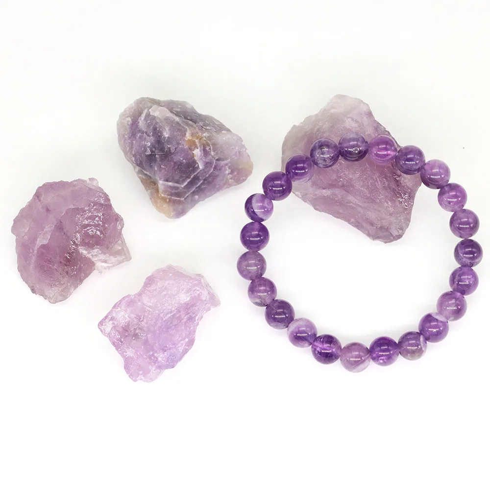 Natural Stone Beaded Bracelet Amethyst Crystal Quartz Healing Energy Elastic Bangle Bracelets Men Women Best Friend Jewelry Gift