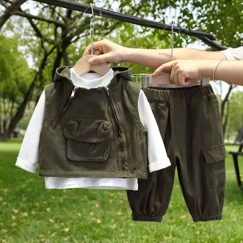 

1-7 Years Baby Boy Autumn Clothes Kids Outfit Set 2025 New Children's Fashion Vest+T-shirt+Pants Casual Three Piece Set 80-140cm