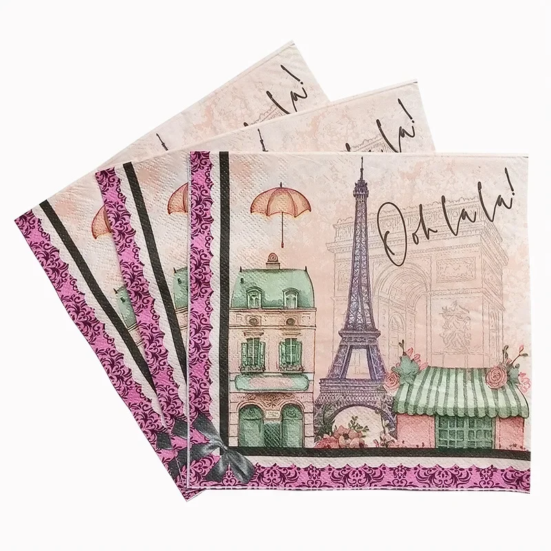 10/20pcs 33*33cm 2-Ply New Paris Tower Colourful Printed Tissue Paper Party Decoration Paper Placemats Butterfly Bone Bart Paper