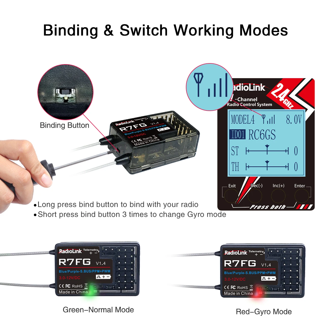 Radiolink R4FGM R4F R6FG R6F R6DSM R6DS R7FG R8F R8EF R8FM R8SM R12DSM R12DS R9DS RC Mini receptor para coches RC barcos Drone