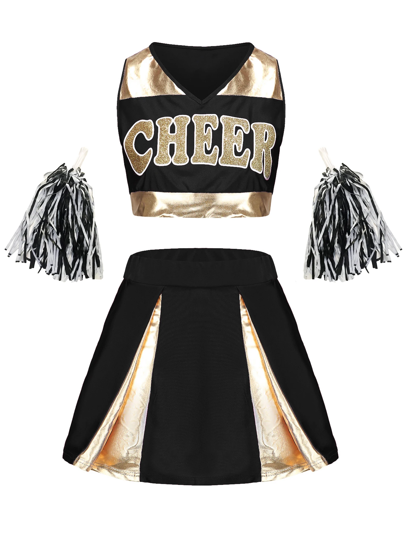 Cheerleader Uniforms Sleeveless Crop Top Skirt Socks Clothes Sets for Cheerleading Dance Outfits