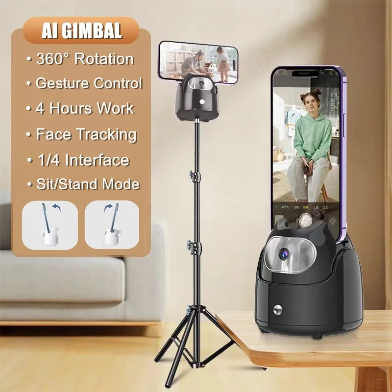 Auto Face Tracking Gimbal Phone Holder AI Face Recognition 360°Rotation Gimbal Stabilizer Selfie Stick Tripod for Tablet PC iPad