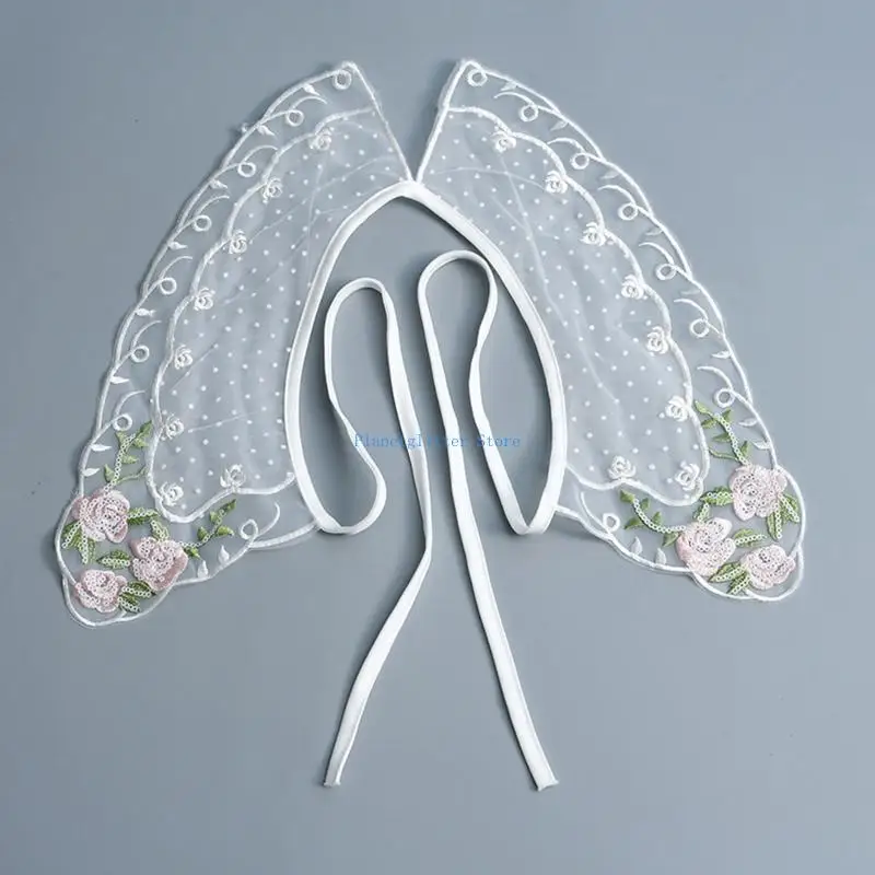 652B طوق كاذب مزين بالزهور، طوق قابل للفصل، طوق مطرز، ديكور PinkRose