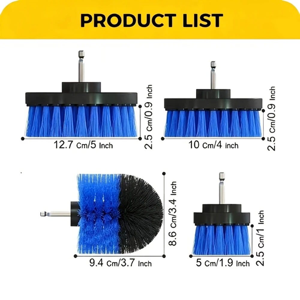 4pcs Car Drill Brush Set Car Detailing Kit Wheel Cleaning Brush Suitable for Car Washing And Home Daily Cleaning Supplies Tiles
