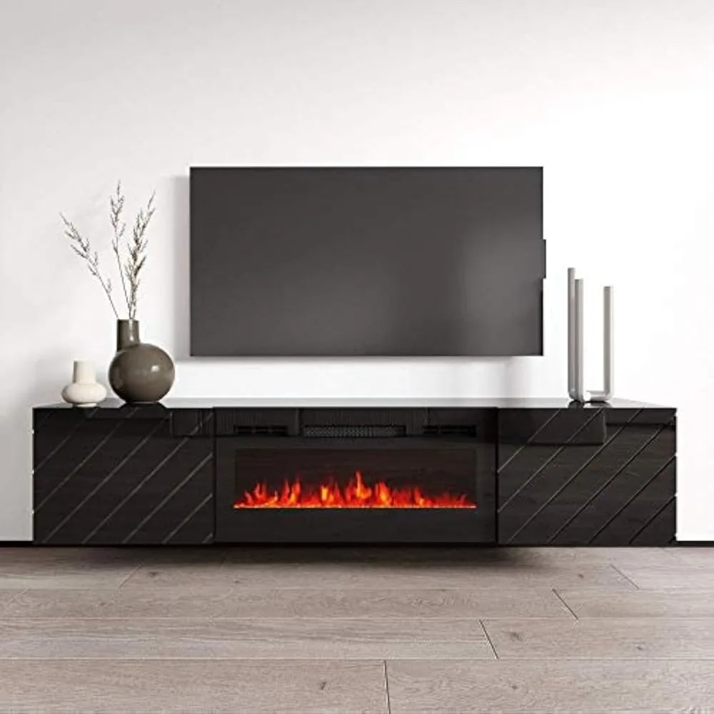 

Luxe BL-EF Floating Fireplace TV Stand - Modern High Matte TV Stand with Storage Cabinets - Central Entertainmen