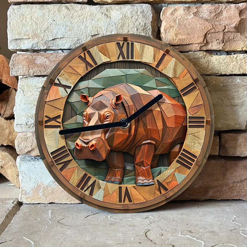 Silent Aluminum Wall Clock with Hippo Design - Diy, 2D Effects, Perfect for Kitchen & Boys' Room Decor Wall Clock Modern Design