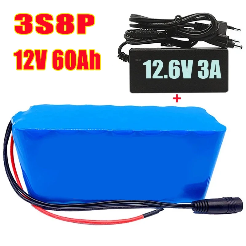 3s8p 18650 Battery pack Large capacity 12v 60Ah 18650 lithium battery protection board 12v 40000mAh for inverter miner light+BMS