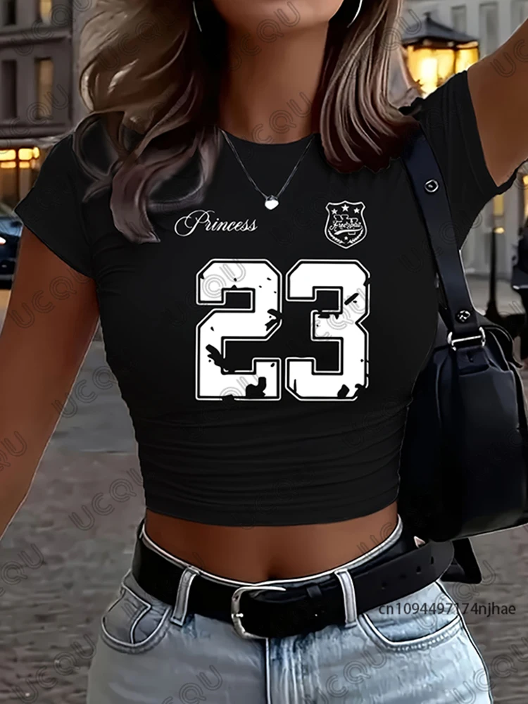 2026 sommer Neue Nr. 23 Stern Abzeichen Drucken T-shirt Für Frauen Kurzarm Einfarbig Crop Top Streetwear Tees Casual Y2k tops
