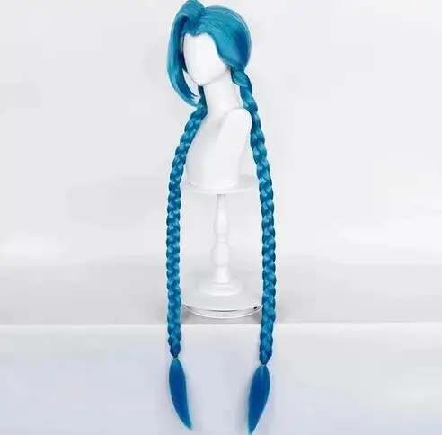 LOL Jinx Cosplay Wig Long Braided Blue The Loose Cannon Wig with Blue Braid Heat Resistant Synthetic Hair Anime Wigs